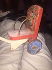 Vintage chair pull toy wood and metal wooden handle puppy lamb and teddy bear — photo 3