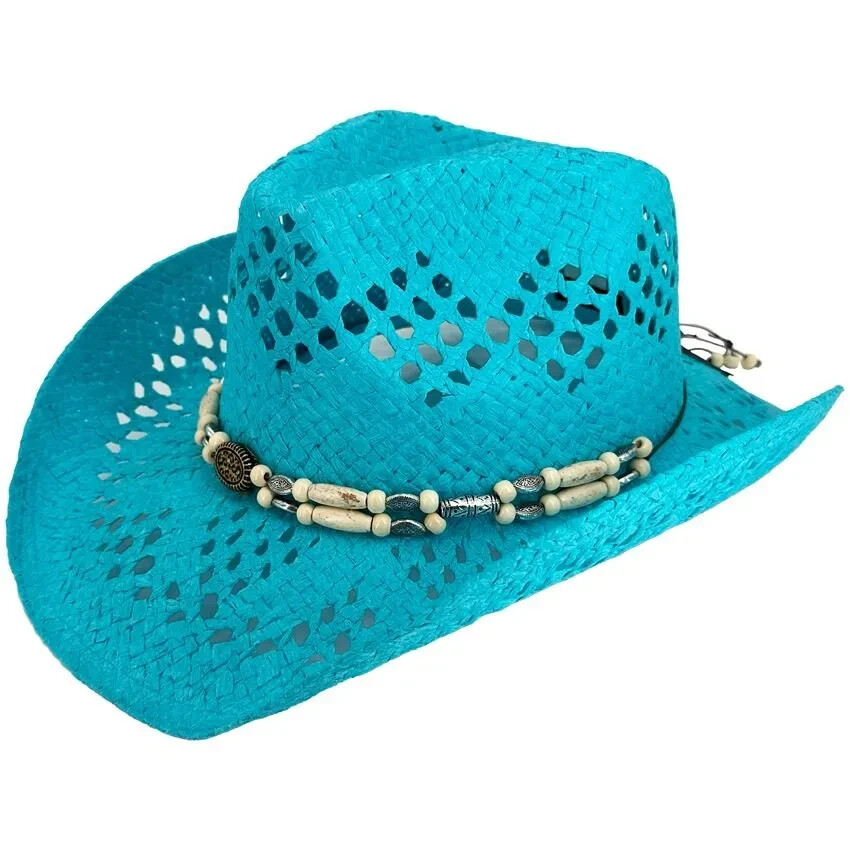 7241 Turquoise Straw Cowboy Hat For Men Women Summer Western Cowgirl Hat Woven Straw Cowboy Hat for Women and Men with Shape-It Brim  main image 4