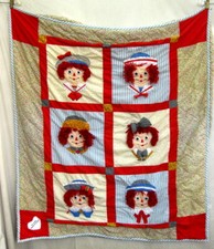 Raggedy Ann And Andy Quilt 6 Images REAL Yarn Hair 52" x 45" Super Adorable EUC