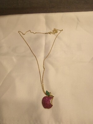 925 STERLING SILVER Bitten RED APPLE NECKLACE PENDANT 18''