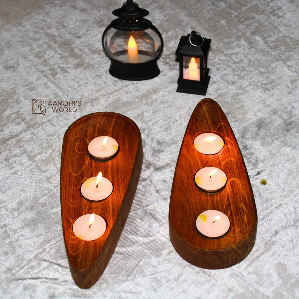 Candelabro de madera de roble recuperada, regalo de calentamiento de casa, candelabro Foto 3 de 4