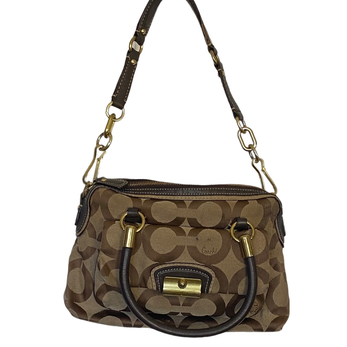 Coach 14913 Kristin Op Art Signature Jacquard & Leather Satchel