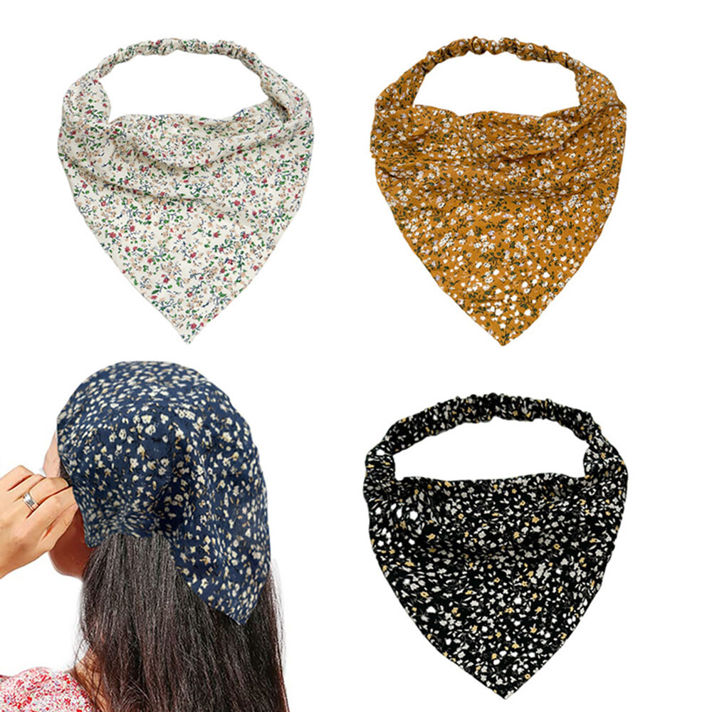 Pastoral Floral Triangle Headband High Elastic Hair Scarf Fashion Accessory