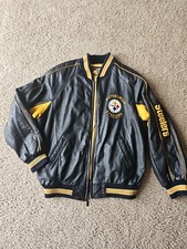 Pittsburgh Steelers Varsity Leather Jacket Mens L Carl Banks G-III NFL Big Logo