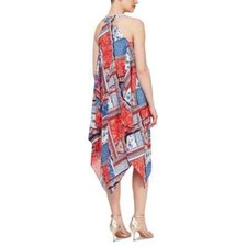 SLNY Women's Multicolor  Printed Tea Length Sleeveless Summer Dress Sz M L