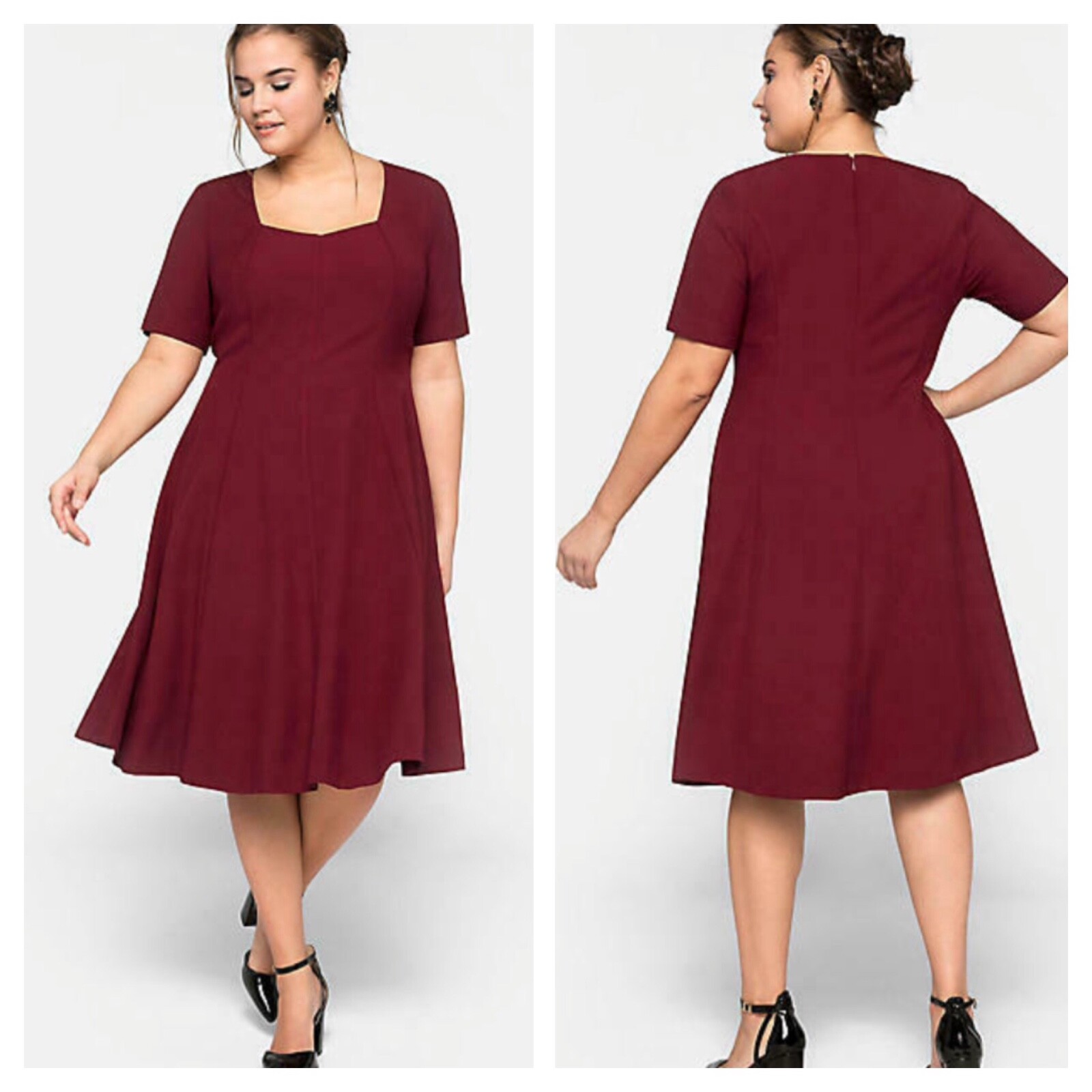 Sheego @ curvissa plus size 28 red v neck short sleeve smart business DRESS £110 - Picture 1 of 7
