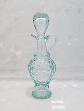 Vintage Vetreria Etrusca Green Glass Cruet w/Lid 200cc Oil/Vinager Bottle 9"