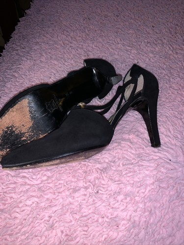 Vintage woman's black shoes with decor. Size 7.5 B -Brand Via Spiga, Italy Suede - Picture 4 of 5