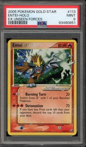 Pokemon Entei Gold Star EX Unseen Forces Holo Ultra Rare #113 PSA 9 Mint