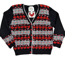 VTG Heirloom Collectibles Cottagecore Hearts Grannycore Cardigan Sweater Sz S