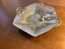 WMF Art Nouveau hexagonal pewter bowl/card tray with horsechestnuts and leaves