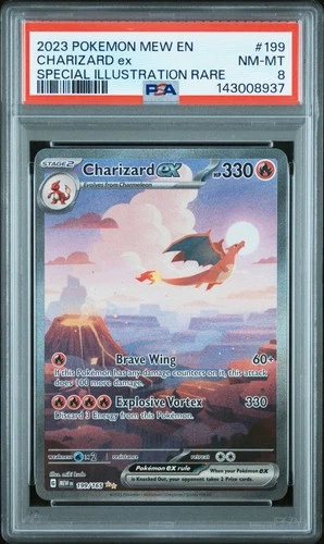 2023 POKEMON MEW EN-151 SPECIAL ILLUSTRATION RARE #199 CHARIZARD EX PSA 8