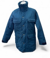 Vintage Woolrich Winter Jacket M Barn Chore Coat Made In USA Blue Lined Zip Snap
