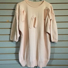 Womens Pink Knit Sweater Dress Tunic Pullover 3/4 Sleeve Casual
