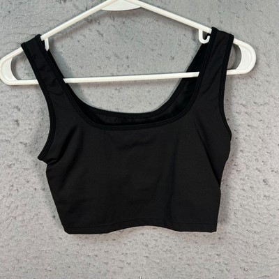 Adanola Womens Size Small Black Scoop Neck Cropped Tank Top Activewear