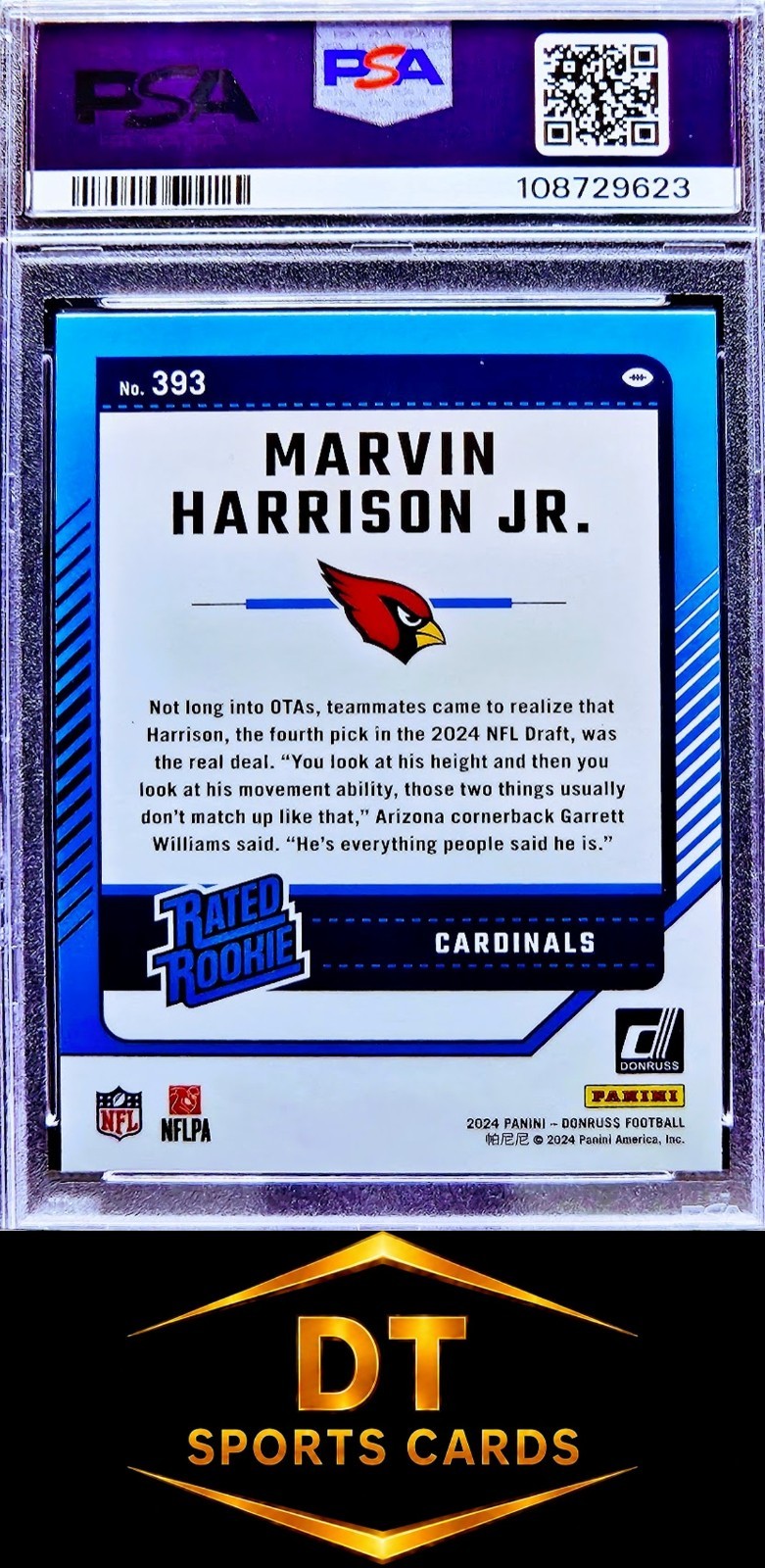 2024 DONRUSS MARVIN HARRISON JR. #393 RATED ROOKIE PSA 10 GEM MINT view 2