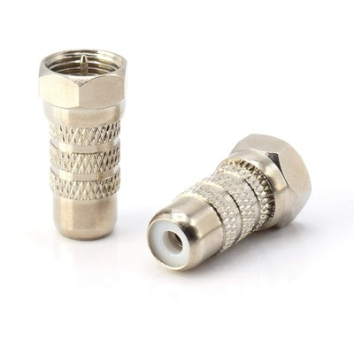 RF Coaxial Adapter, Converter - F-Type Male to RCA Female Connector - 50 Pack