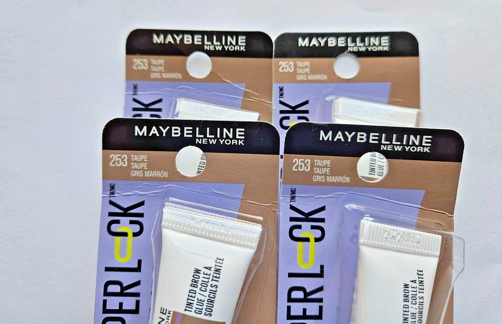 4 PACK Maybelline Super Lock Brow Glue Gel, Tinted TAUPE 253 (Blonde) NEW Sealed