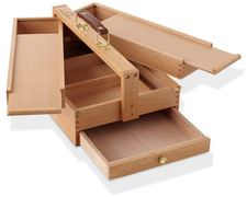 Wooden Multi-Function Artist Tool and Brush Storage Box - Beechwood with Drawers