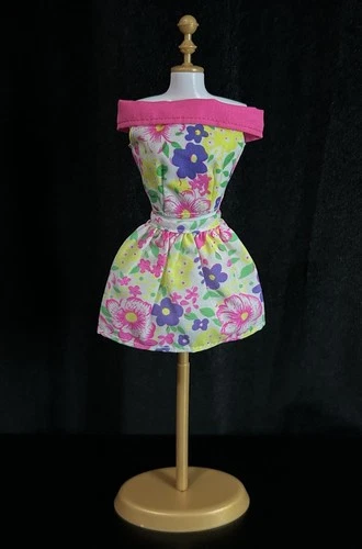 Vintage *Barbie* Clothes: White Neon Floral Outfit~ 90's Top & Skirt, FLAW