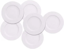 6pcs Salad Dessert Plate 7.5inch White Porcelain Dinner with Round Flat Desig...