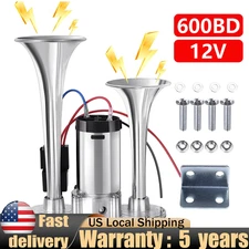 600DB Dual Trumpets Super Loud Electric Air Horn For Truck Boat Train Car 12V US