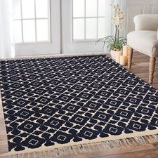 Hand Block Printed Cotton Area Rug Navy Blue ...