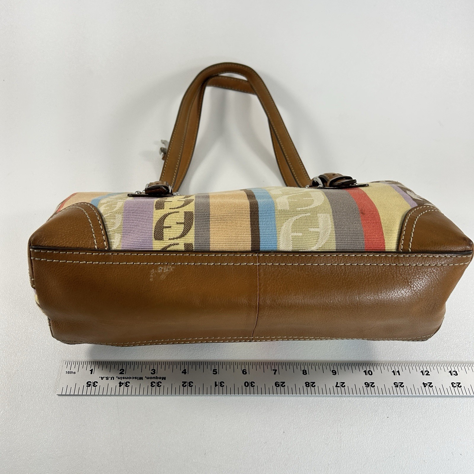 Fossil Elegant Striped Patchwork Shoulder Bag Pur… - image 7