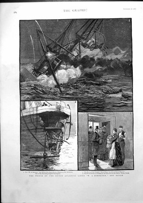Alter antiker Druck Wrack Dutch Atlantic Liner W A Scholten vor Dover 1887 19.