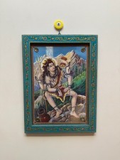Vecchio quadro dio Shiva dio indiano foto artigianato cornice in legno decora...