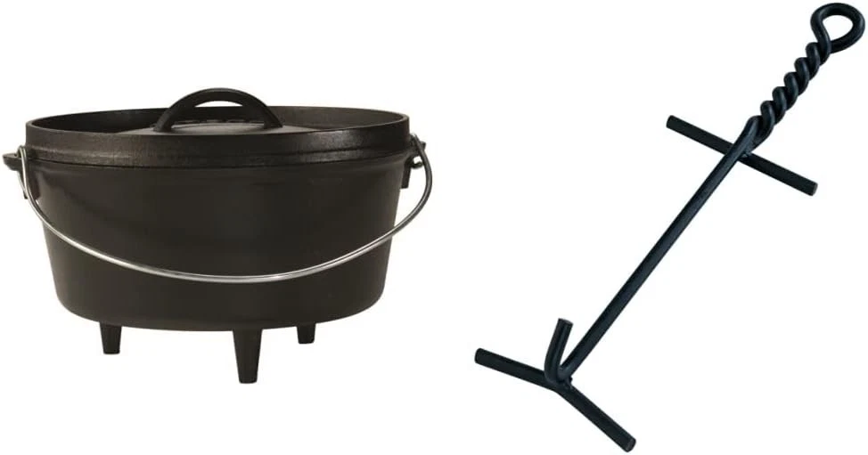 5-Quart Cast Iron Deep Camp Dutch Oven Lid Lifter Black Finish