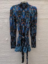 New Farm Rio Arabesque Floral Blue High Neck Mini Dress Size S