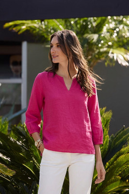 Johnny Was Split Neck Linen Blouse Top S,M,L