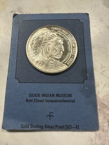 Native American Indian Sioux Chief Red Cloud Sterling Silver Round Proof