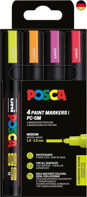 POSCA 182548 - POSCA Marker Set, 4 Acrylstifte Neon PC-5M, Permanent Marker 1,8
