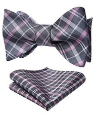 Bow Ties for Men Check Plaid Self Tie Bow Tie and One Size A-03 Pink / Gray