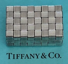 Tiffany & Co. Pillbox Basket Weave  Sterling Silver 925 Vintage Made in Italy