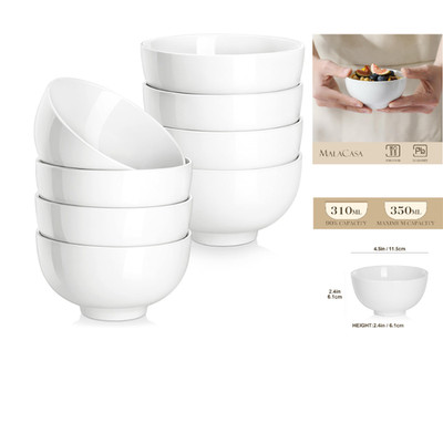 MALACASA Müslischalen Set 8-teilig Porzellan Cremeweiß 300ml