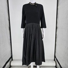 Vintage 1960s Black Rhinestone Collar Knit Bodice Full Skirt Midi Dress M 