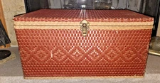 1950s Redmon Woven Wicker Diamond Picnic Basket Chest Trunk box storage MCM VTG