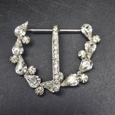 Vintage Rhinestone Belt Buckle Silver Tone Women's Accessory