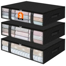 Under Bed Storage Bins, 3-Pack 40L Foldable Fabric Storage Bags with Transpar...
