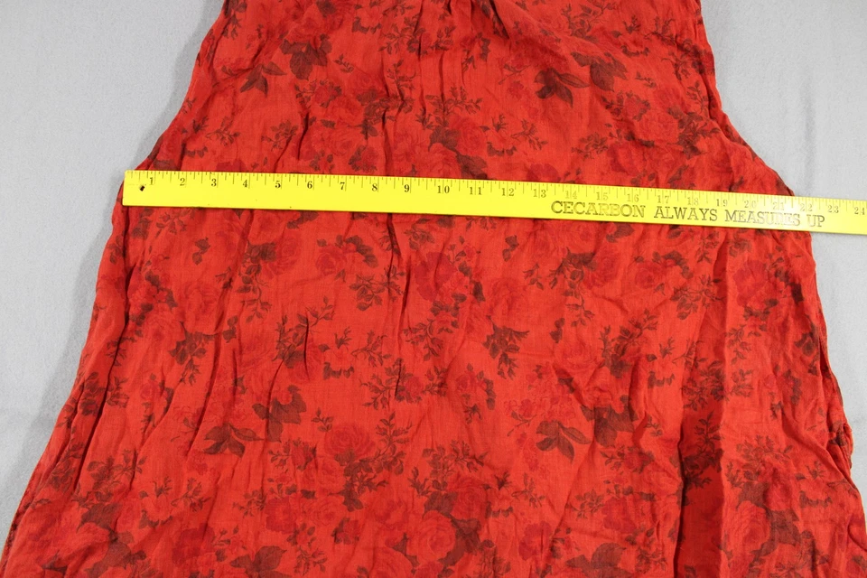 Vestido sin mangas de lino para mujer 1G rojo floral sin mangas lino bolsillos boho Foto 3 de 4