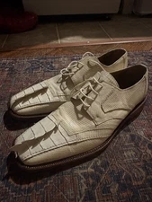 Mauri Fante Men's Ostrich Leather White Horn Back Crocodile Leather Shoes