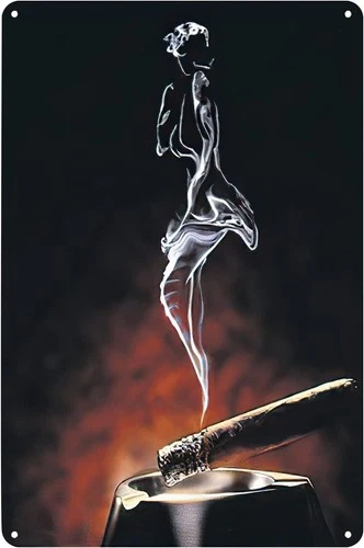 Vintage Tin Metal Signs Cigar Smoke Pinup Girl Abstract Poster Sign Wall Art Dec