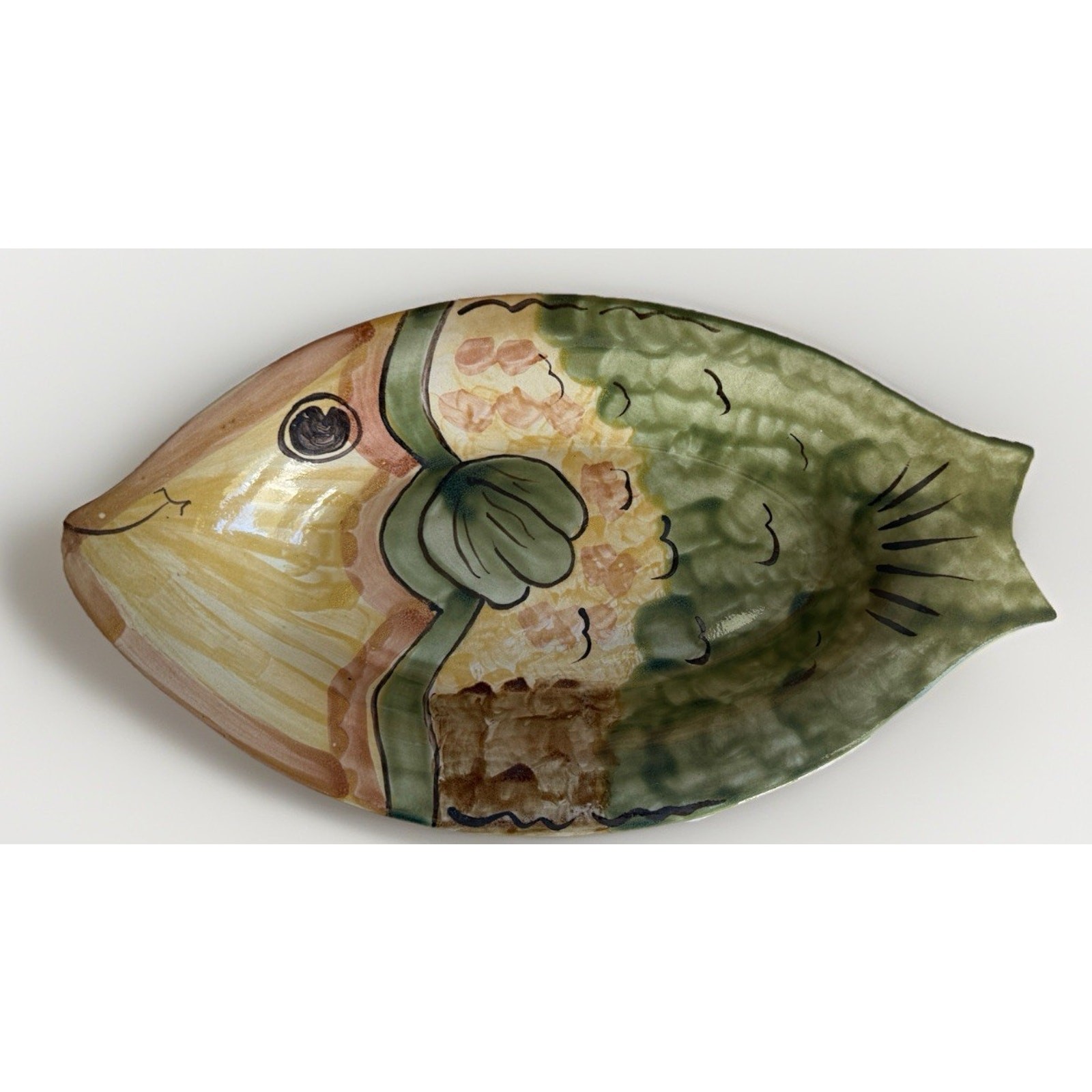 Louisville Stoneware Heavy Colorful Fish Platter Pottery Rare Made in USA 12x10