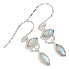 Natural Rainbow Moonstone - India 925 Silver Earrings Jewelry ALLE-19082
