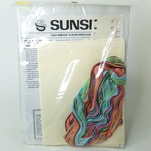 Sunset Ribbons 'N Bows Birdcage Cross Stitch Kit # 13535 Ann Craig Vintage 1991 - Picture 5 of 5