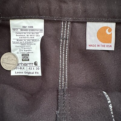 NWOT Vintage Carhartt Black Double Knee Workwear Pants 42x30 Men