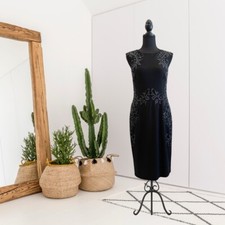 Adrianna Papell Women’s 4 Sleeveless Formal Beaded Stretch Sheath Dress Black